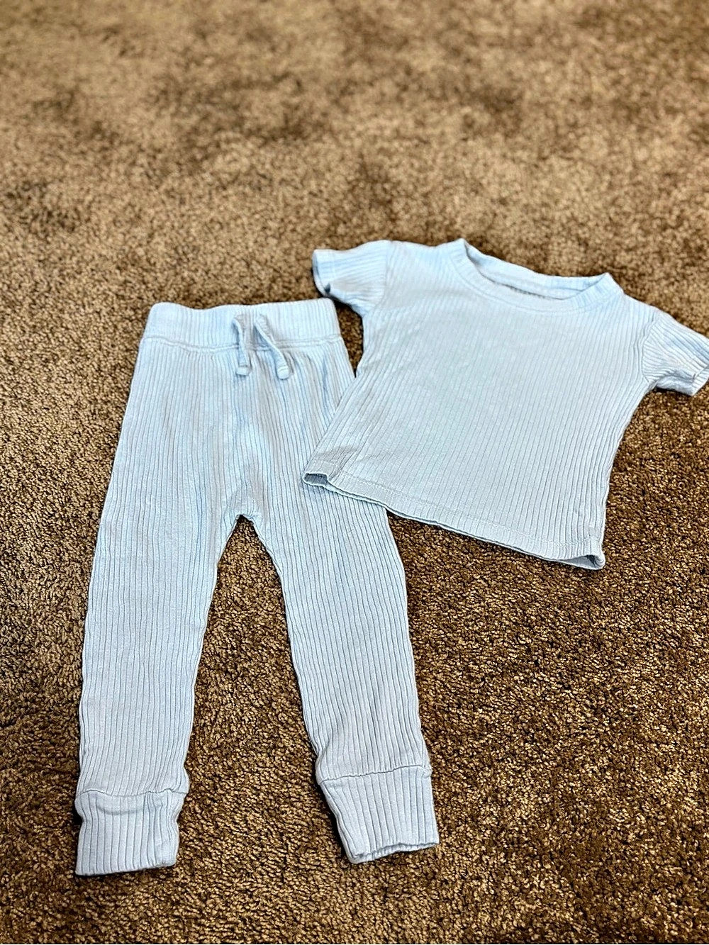 little JAMES Matching Ribbed Set Blue Baby 12-18 mo